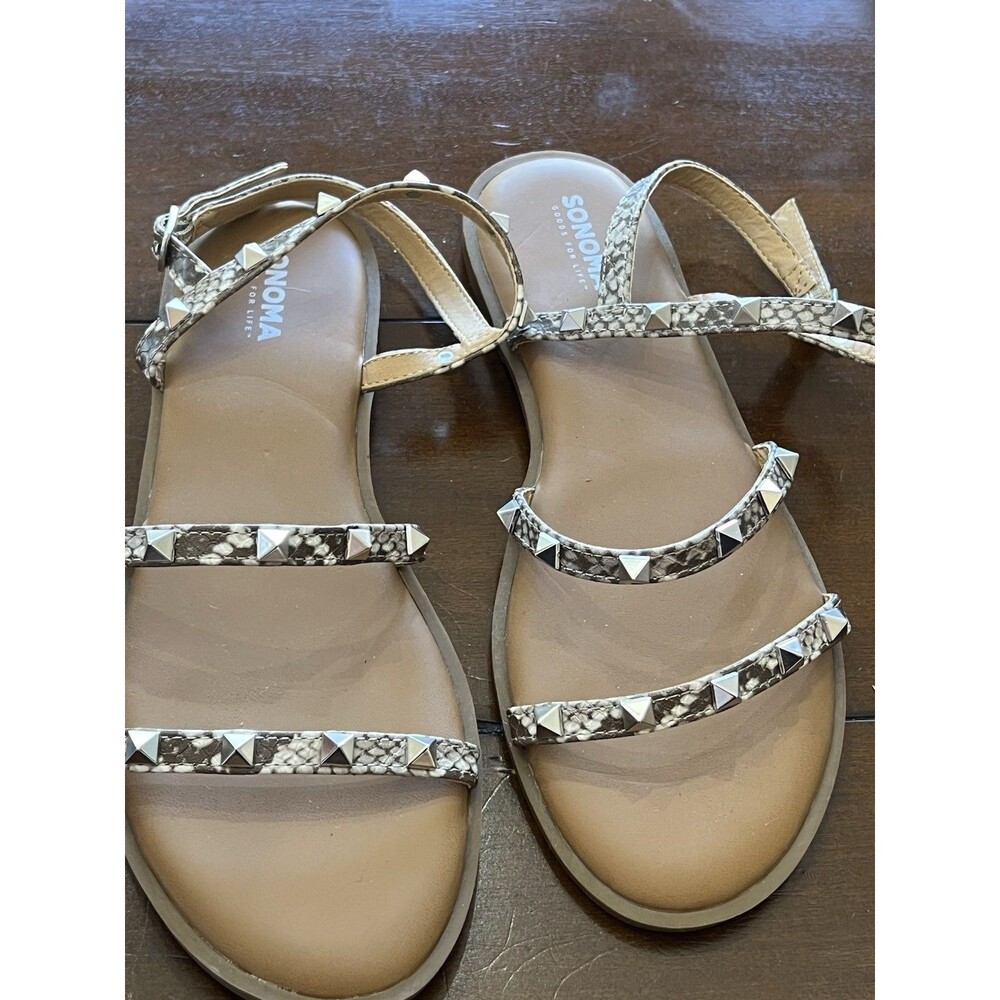 Sonoma Goods For Life Faux Snakeskin Studded Flat Sandals Women’s Size 7-8 (Med)